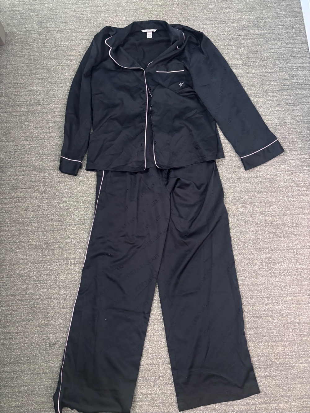 Victoria's Secret Black Pajama Set with Pink Piping